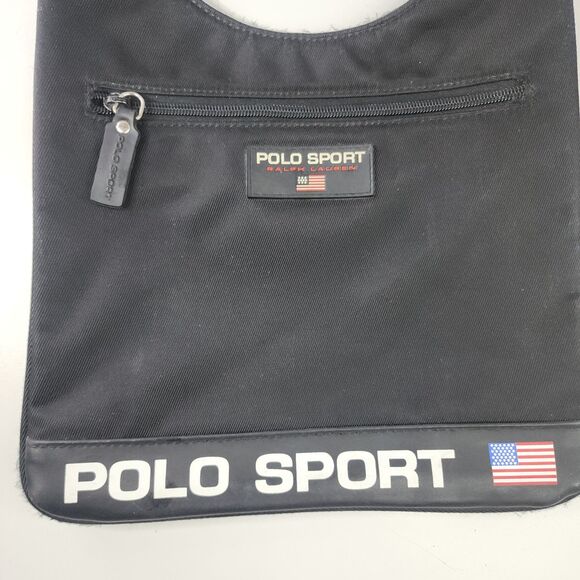 Polo Sport Ralph Lauren Crossbody Shoulder Bag Black USA Flag Vintage 90s - Picture 2 of 8